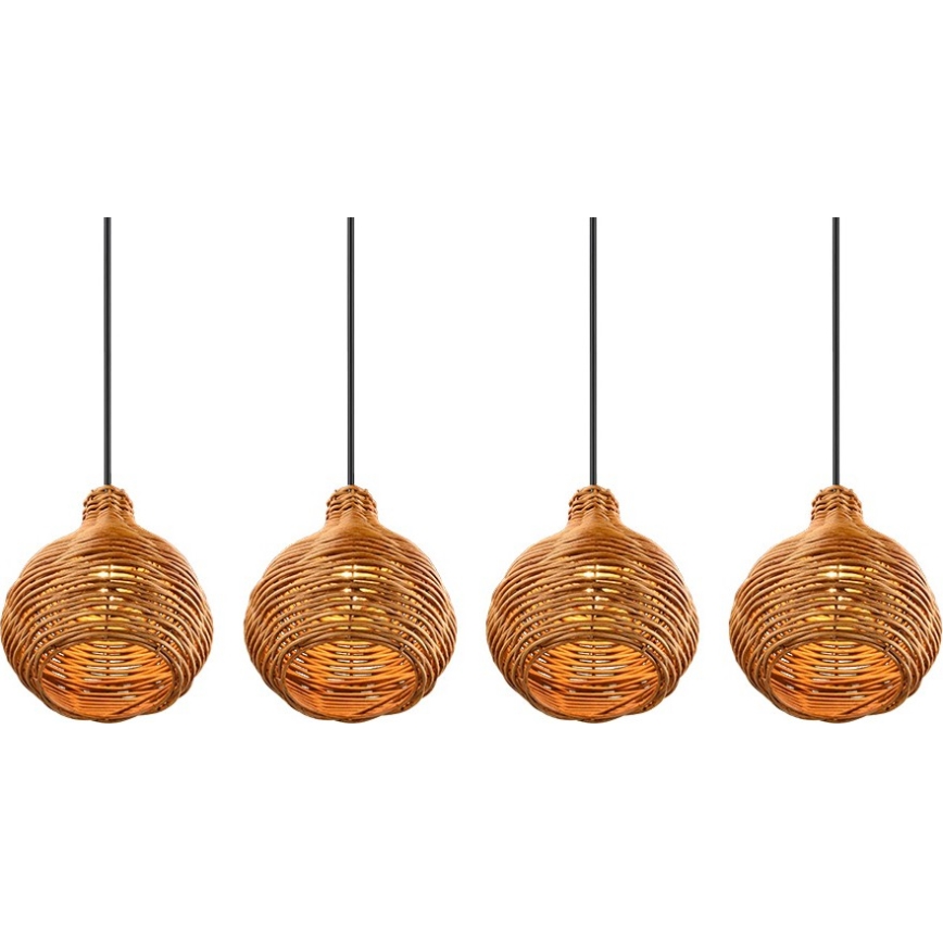 Reality - Pendelleuchte SPROUT an Kabel 3xE14/40W/230V braun/Rattan