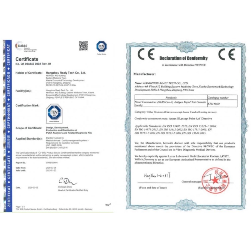 RealyTech – COVID-19 Antigen Rapid test (swab) – Nasenabstrichtest 25 Stück
