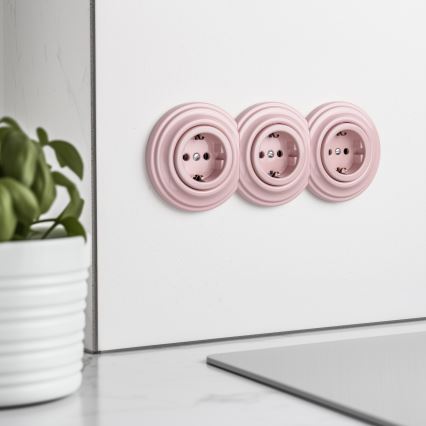 Reblig - 3-fach Retro-Steckdose für Zuhause mit Rahmen, SCHUKO 230 V, Altrosa