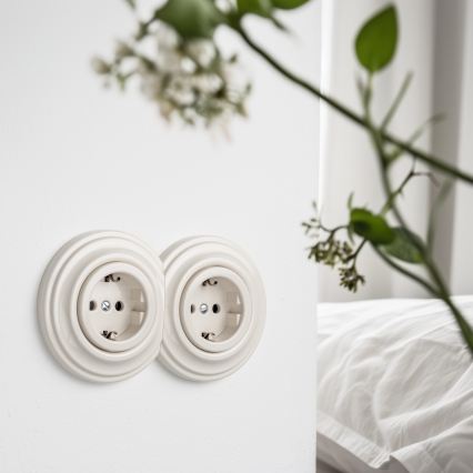 Reblig - Doppelsteckdose im Retro‑Stil mit Rahmen, SCHUKO 230V, Beige