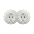 Reblig - doppelte Retro-Steckdose für den Haushalt mit Rahmen, SCHUKO 230 V, Keramik, Weiß