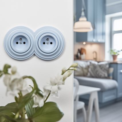 Reblig - Doppelte Retro-Steckdose mit Rahmen, 230V, blau