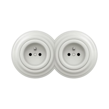 Reblig - doppelte Retro-Wandsteckdose mit Rahmen, 230 V, Keramikweiß