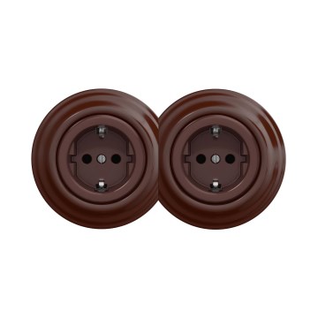 Reblig - Doppel‑Retro‑Steckdose mit Rahmen, SCHUKO 230 V, braun
