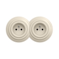Reblig - Doppel‑Retro‑Wandsteckdose mit Rahmen, 230 V, beige