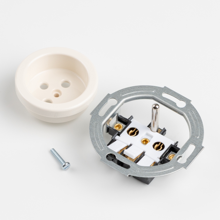 Reblig - Doppel‑Retro‑Wandsteckdose mit Rahmen, 230 V, beige