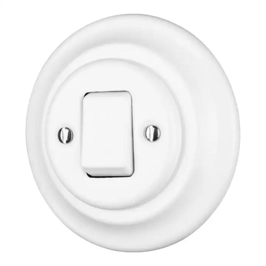 Reblig - Porzellan-Retro-Einfachschalter mit Rahmen Nr. 7, weiß