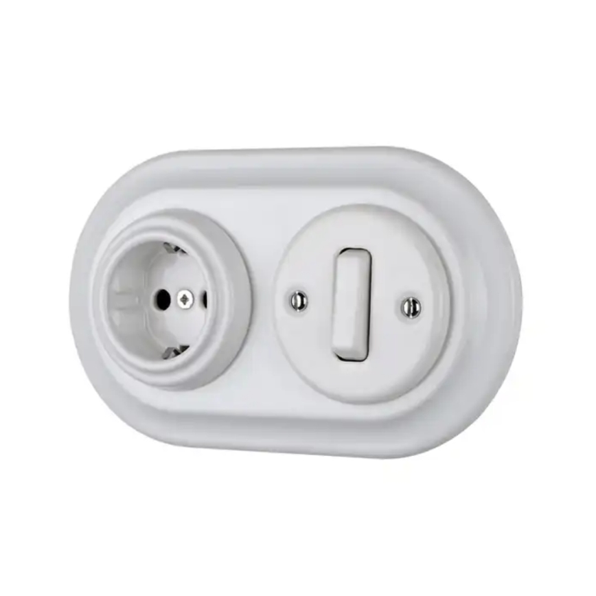 Reblig - Porzellan-Retro-Haussteckdose ohne Rahmen 250V/16A weiß