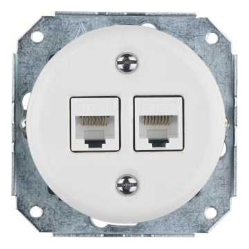 Reblig - Porzellan-Retro-Netzwerkdose, rahmenlos, 2x CAT.5E, weiß