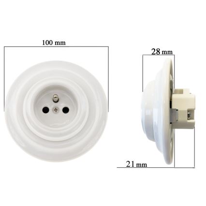 Reblig – Retro‑Porzellan‑Wandsteckdose mit Rahmen, SCHUKO 250V/16A, weiß