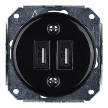 Reblig - Porzellan-Retro-USB-Steckdose, rahmenlos, 2x USB-A, schwarz