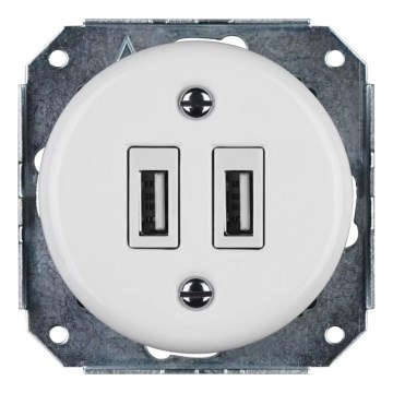 Reblig - Porzellan-Retro-USB-Steckdose, rahmenlos, 2x USB-A, weiß
