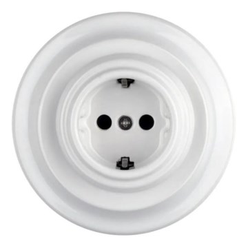 Reblig - Porzellan-Retro-Wandsteckdose mit Rahmen SCHUKO 250V/16A, weiß