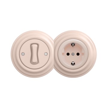 Reblig - Retro einpoliger Schalter Nr. 1 und SCHUKO-Steckdose 230 V mit Rahmen altrosa