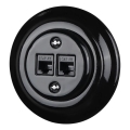Reblig - Retro-Ethernet-Dose aus Porzellan mit Rahmen 2xCAT.5E schwarz