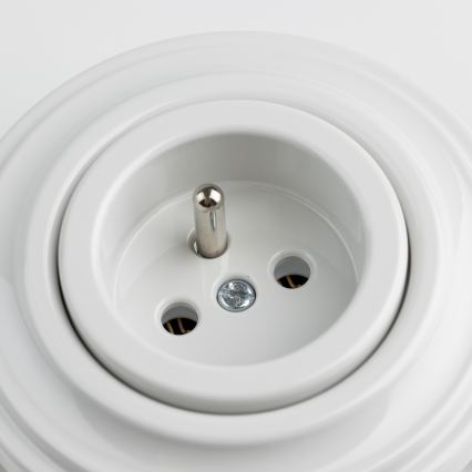 Reblig - Retro-Haushaltssteckdose mit Rahmen, 230 V, Keramik, weiß