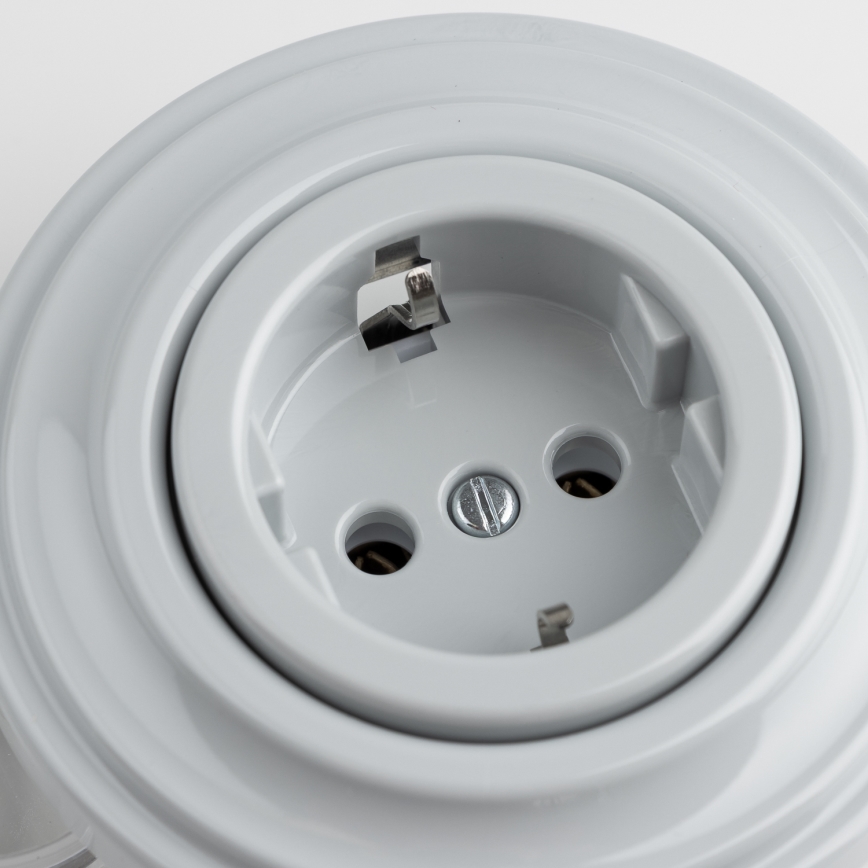 Reblig - Retro-Haushaltssteckdose mit Rahmen SCHUKO 230V/16A grau