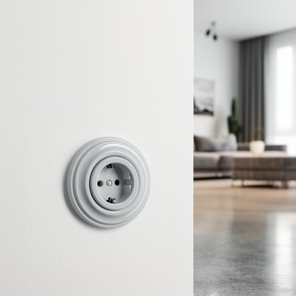 Reblig - Retro-Haushaltssteckdose mit Rahmen SCHUKO 230V/16A grau