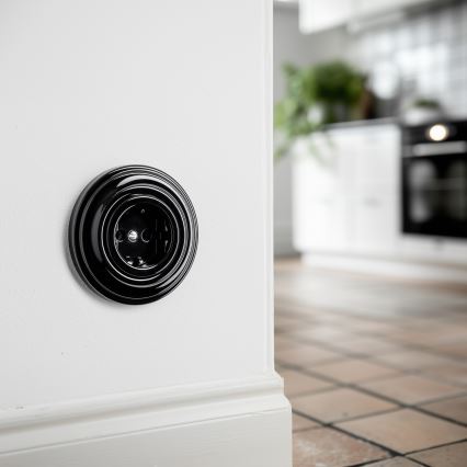 Reblig - Retro-Haushaltssteckdose mit Rahmen SCHUKO 230V/16A schwarz