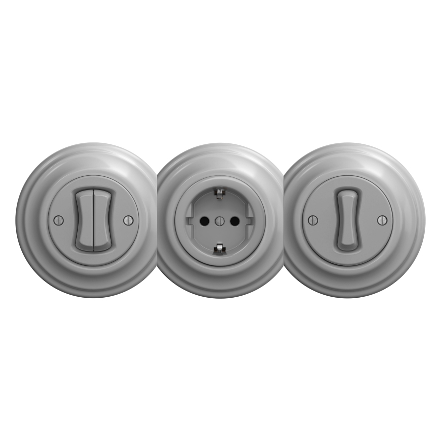 Reblig - Retro-Haushaltssteckdose ohne Rahmen SCHUKO 230V/16A grau