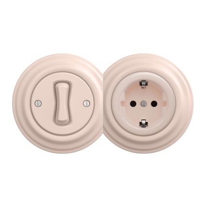 Reblig - Retro-Haushaltssteckdose (rahmenlos), Schuko 230 V/16 A, Altrosa