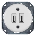 Reblig - Retro-Porzellan-USB-Netzsteckdose, rahmenlos, 2x USB-A, weiß