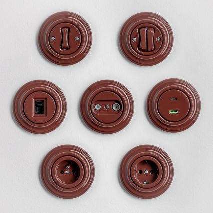 Reblig - Retro-Steckdose für den Haushalt mit Rahmen SCHUKO 230V/16A, braun
