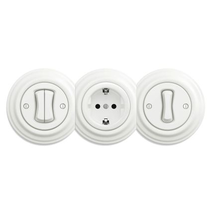 Reblig - Retro-Steckdose für den Wohnbereich ohne Rahmen SCHUKO 230V/16A Keramik weiß