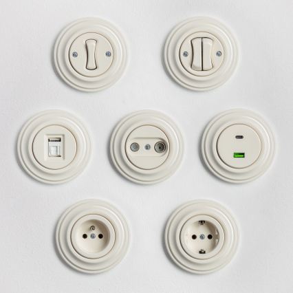 Reblig - Retro-Steckdose für Zuhause mit Rahmen 230 V beige