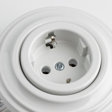 Reblig – Retro-Steckdose für Zuhause mit Rahmen, SCHUKO 230 V/16 A, weiße Keramik