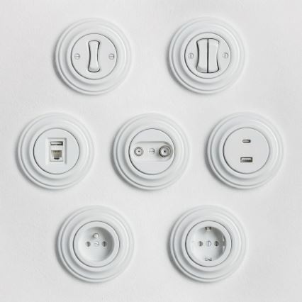 Reblig - Retro-Treppenlichtschalter mit Rahmen Nr. 6 schneeweiß