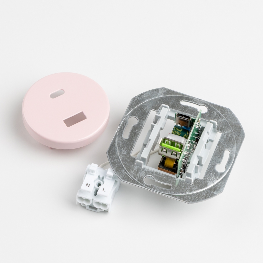 Reblig - Retro-USB-Steckdose A+C mit Rahmen, altrosa