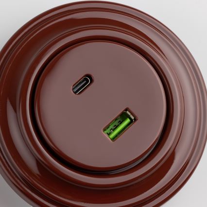 Reblig – Retro-USB-Steckdose A+C mit Rahmen, braun
