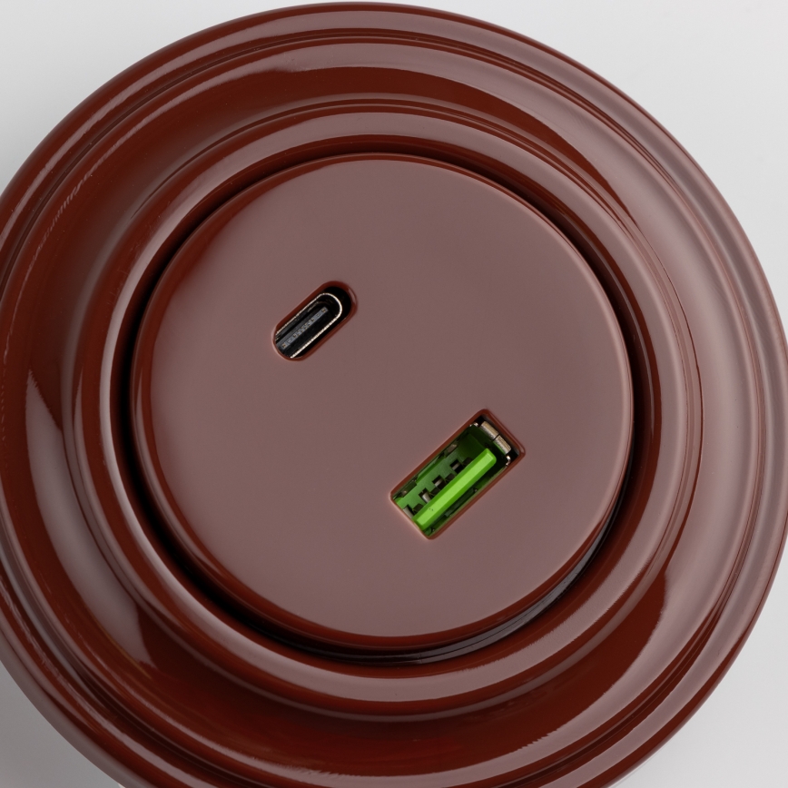 Reblig – Retro-USB-Steckdose A+C mit Rahmen, braun