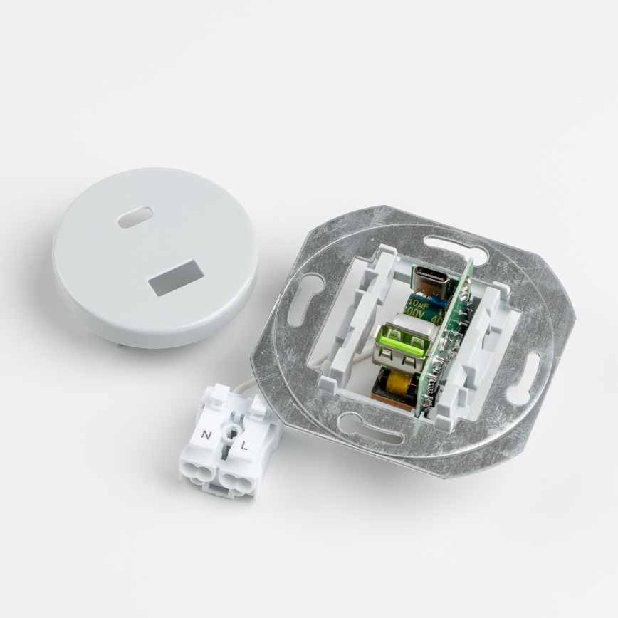Reblig - Retro-USB-Steckdose A+C mit Rahmen, grau