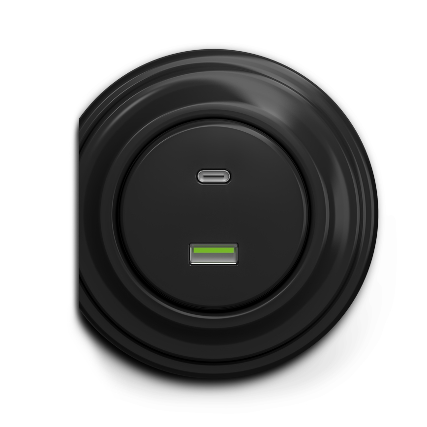 Reblig - Retro-USB-Steckdose (USB-A + USB-C), rahmenlos, schwarz