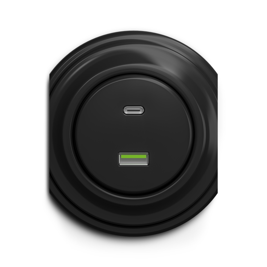Reblig - Retro-USB-Steckdose (USB-A + USB-C), rahmenlos, schwarz