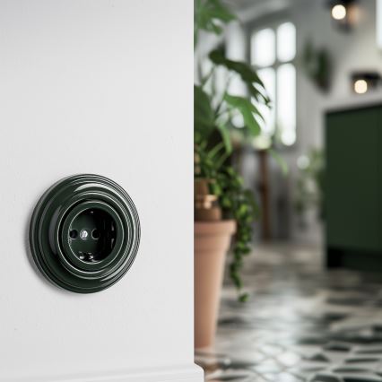 Reblig - Retro-Wandsteckdose mit Rahmen SCHUKO 230 V/16 A grün
