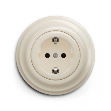 Reblig - Retro-Wandsteckdose mit Rahmen SCHUKO 230V/16A beige