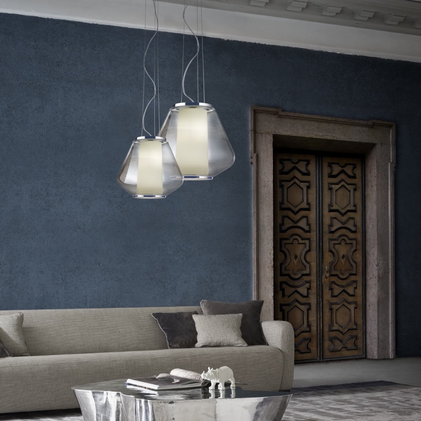 Redo 01-1139 - Hängeleuchte an Kabel FUSION 1xE27/42W/230V Ø 30 cm glänzender Chrom/rauchfarben