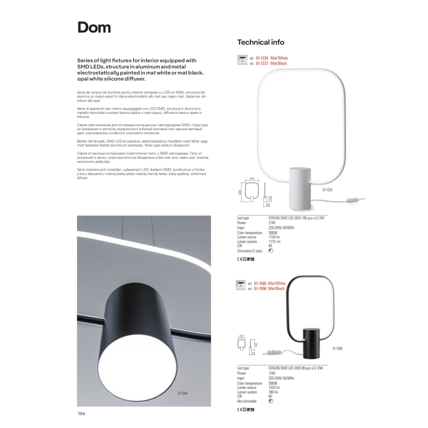 Redo 01-1226 - LED-dimmbare Tischlampe DOM LED/21W/230V weiß