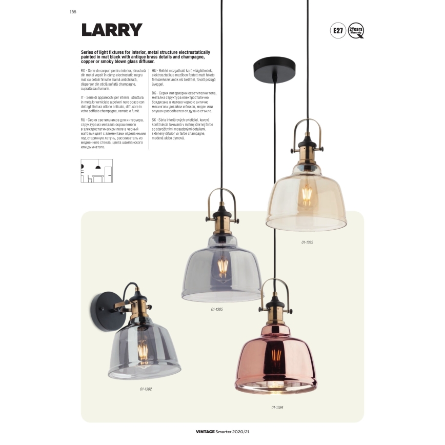Redo 01-1380 - Wandbeleuchtung LARRY 1xE27/42W/230V
