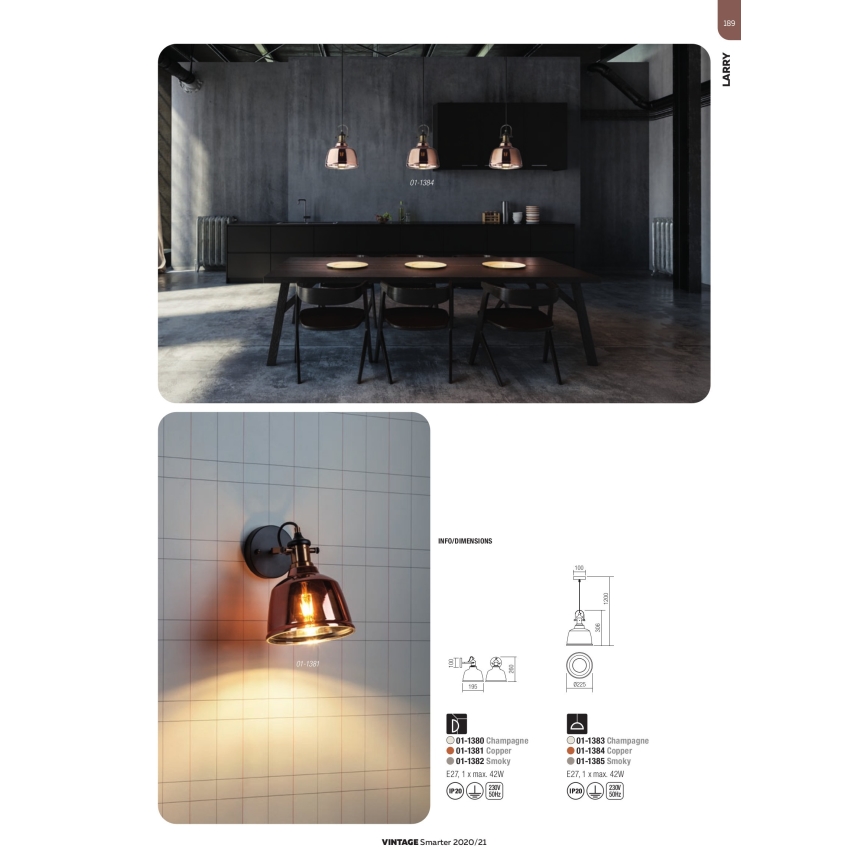 Redo 01-1380 - Wandbeleuchtung LARRY 1xE27/42W/230V