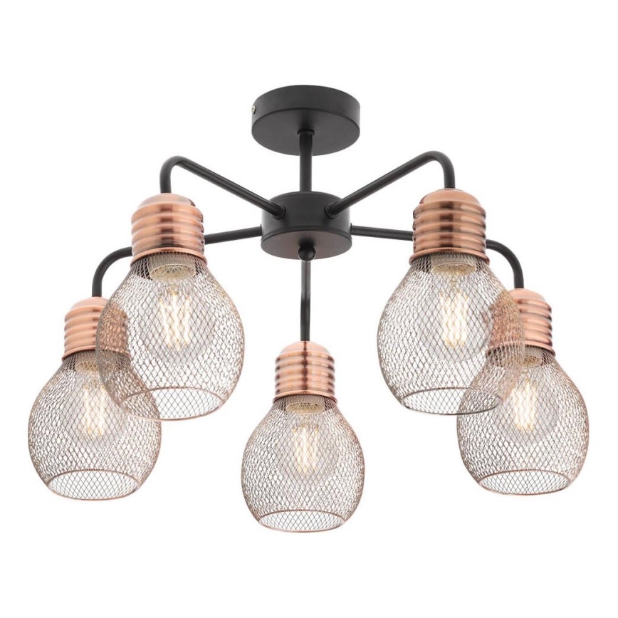 Redo 01-1577 - Deckenleuchte an Stange EDISON 5xE27/42W/230V Ø 53 cm schwarz/kupferfarben