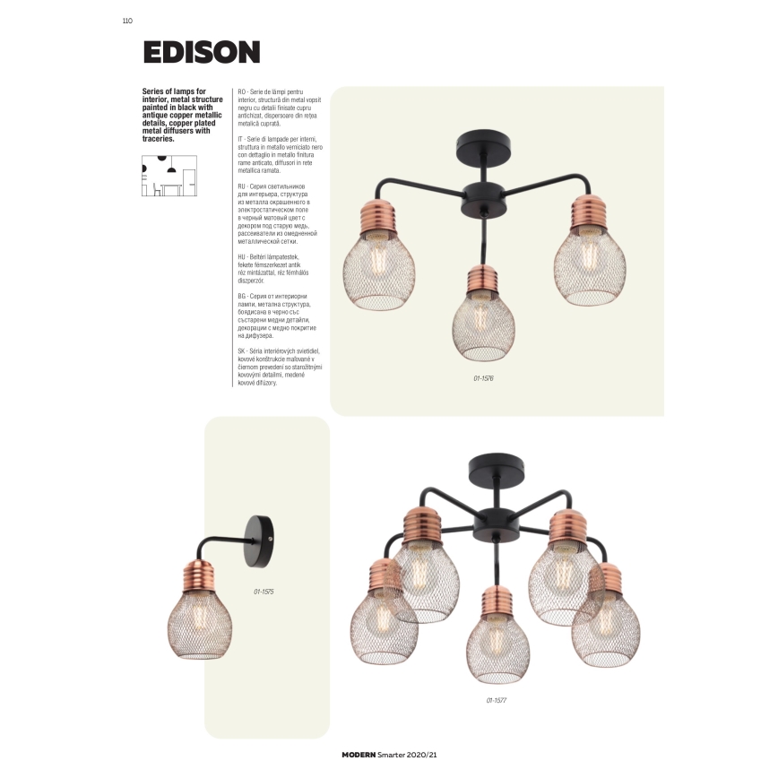 Redo 01-1579 - Hängeleuchte mit Kabel EDISON 3xE27/42W/230V Ø 53 cm schwarz/kupfer