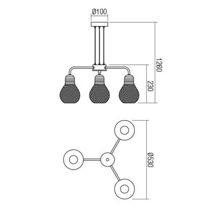 Redo 01-1579 - Hängeleuchte mit Kabel EDISON 3xE27/42W/230V Ø 53 cm schwarz/kupfer