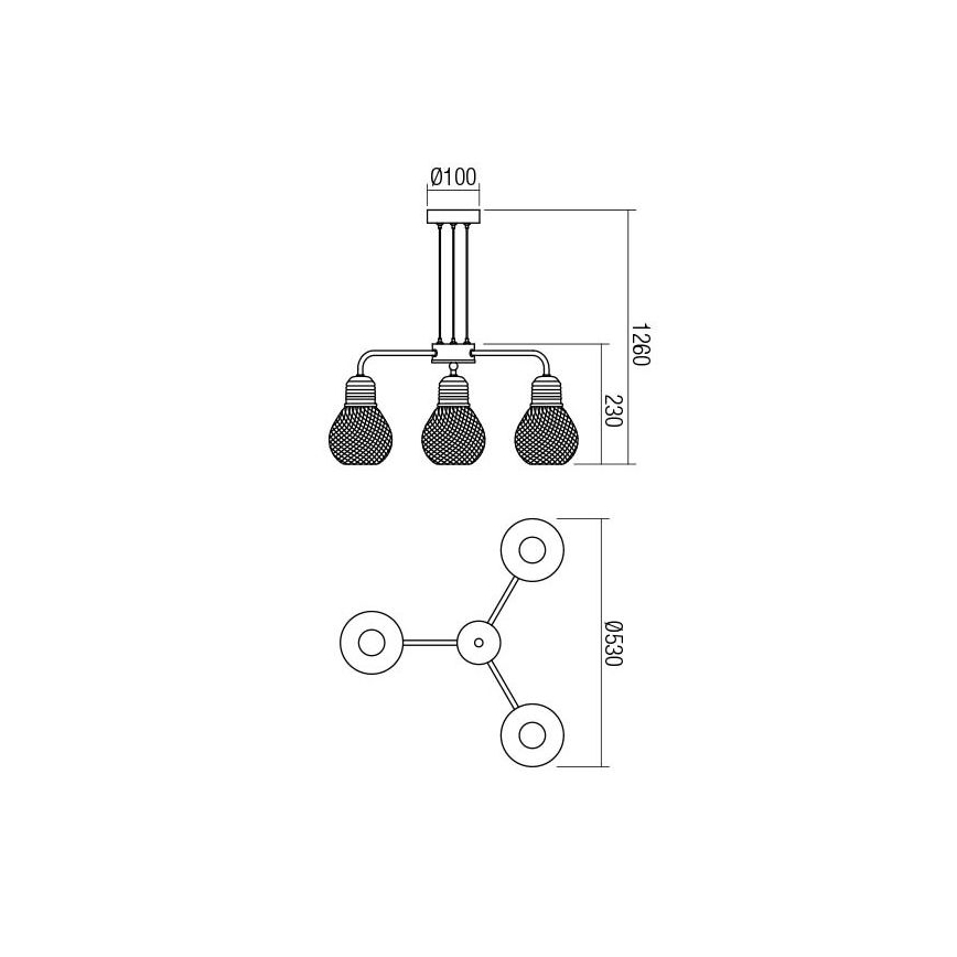 Redo 01-1579 - Hängeleuchte mit Kabel EDISON 3xE27/42W/230V Ø 53 cm schwarz/kupfer