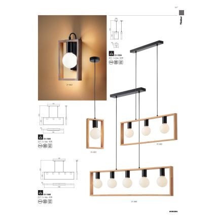 Redo 01-1663 - Wandleuchte TIMBER 1xE27/42W/230V Buche