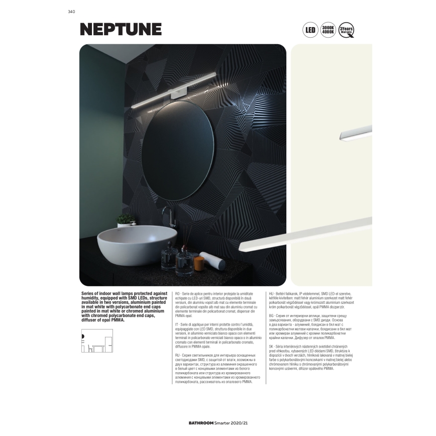 Redo 01-1672 - NEPTUNE LED-Spiegelleuchte für das Badezimmer, 12 W/230 V, 60 cm, IP44, glänzender Chrom