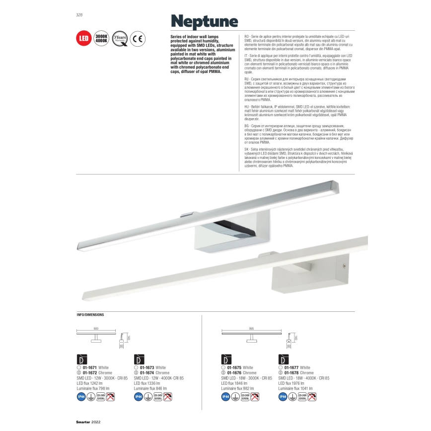 Redo 01-1678 - LED-Badspiegelleuchte NEPTUNE LED/18W/230V 89,5 cm IP44 Hochglanz-Chrom